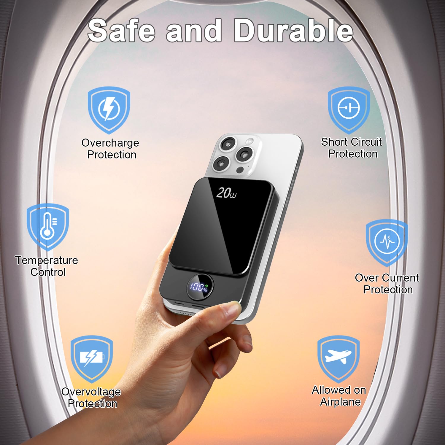 Magnetic Power Bank 10000mAh，20W Fast Charging Portable Charger, Wireless Power Bank with LED Display, Small USB-C Battery Pack with Mag-safe for iPhone 16/15 Plus/Pro/Max,14/13/12 Series,Black