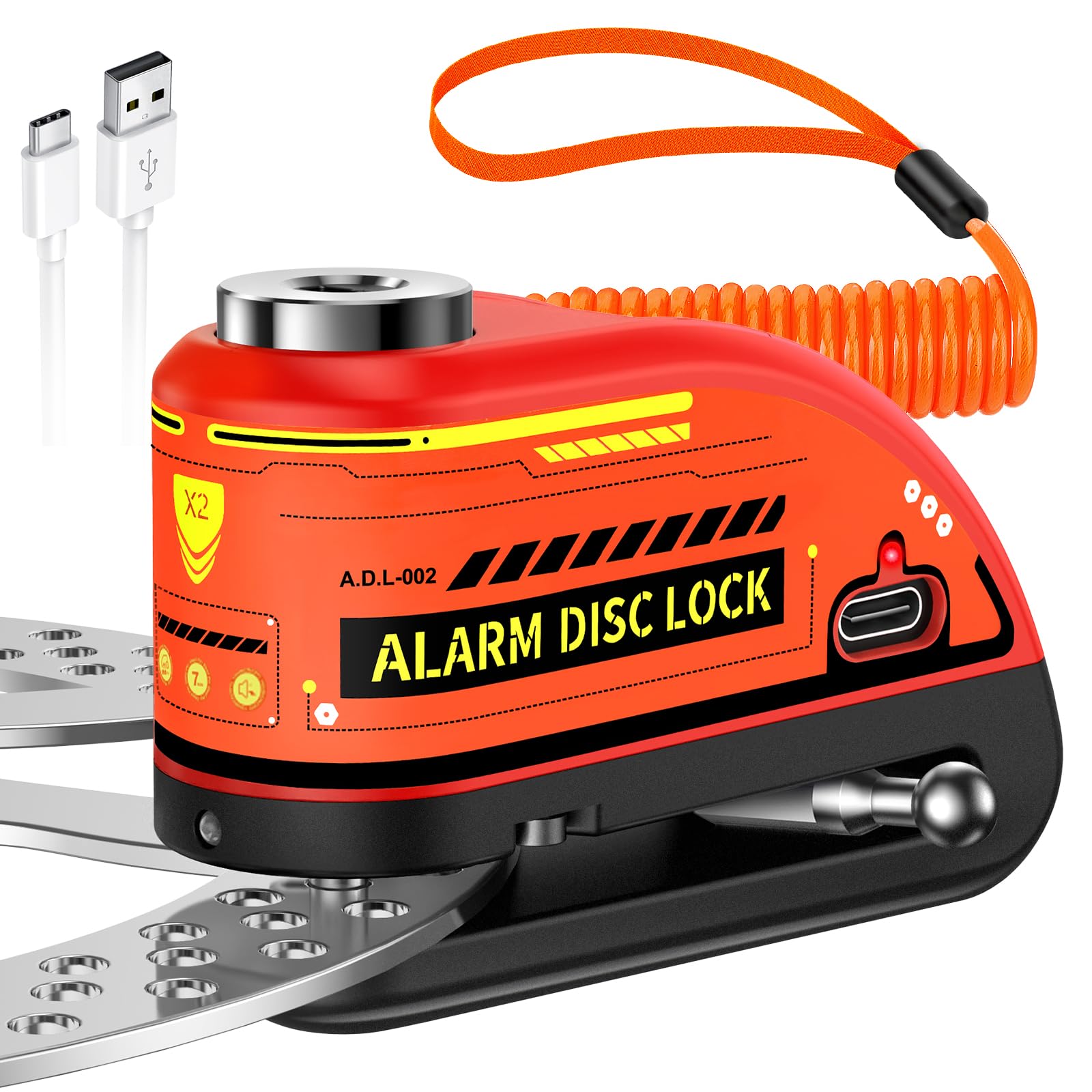 ZEXMTE Motorbike Disc Lock with Alarm, Rechargeable 120dB Anti-Theft Alarm with 5.9 FT Reminder Cable, Heavy-duty Motorcycles Locks Waterproof Disc Lock for Motorcycle, Bike, Scooter, E-Bike