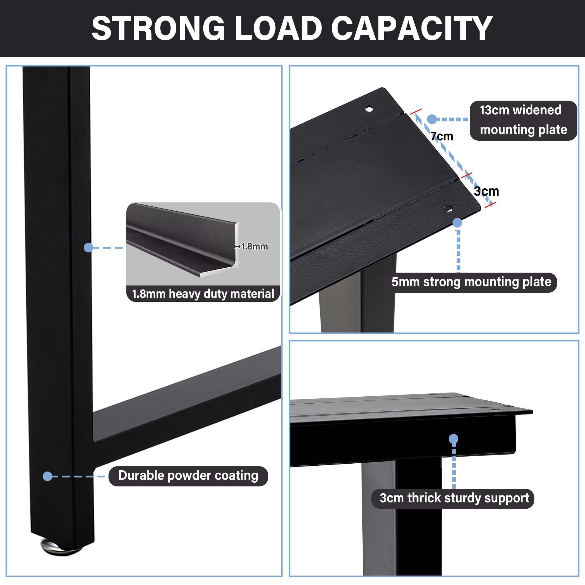 INMOZATA Table Legs, Set of 2 Heavy Duty Industrial T-shaped DIY Furniture Legs Metal with Widened Mounting Plate for Desk Dining Table Coffee Table Breakfast Bench, W60 X H72cm