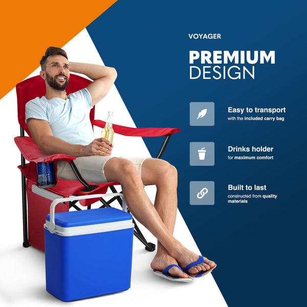 Voyager Folding Camping Chairs 2 Pack with Cooler Bag, Lightweight Q195 Steel Frame, 600D Oxford Fabric, Portable & Comfortable - Black (Black, Padded)