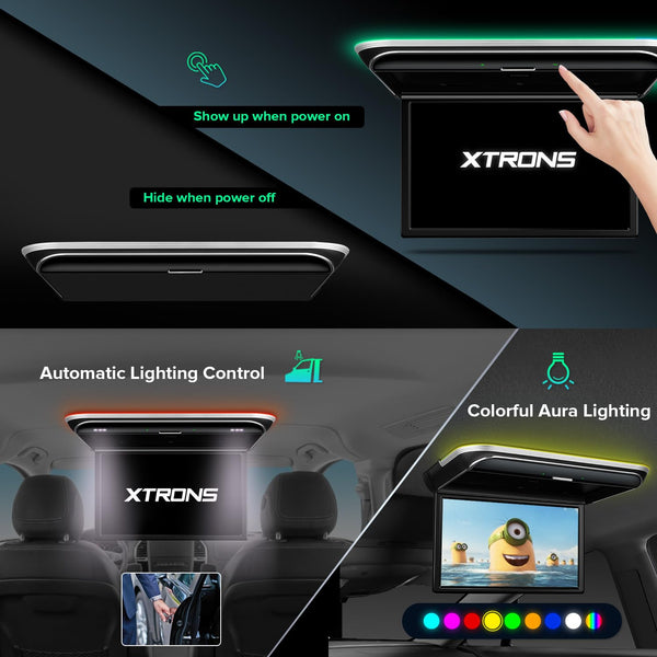 XTRONS 17.3-inch FHD Android 9.0 Car Overhead Flip Down Mount Monitor 8K 1080P IPS Screen Octa-core Car Roof Multimedia Player Car Video With Superior Sound and Screen Mirroring Support HDMI/USB/AV/IR