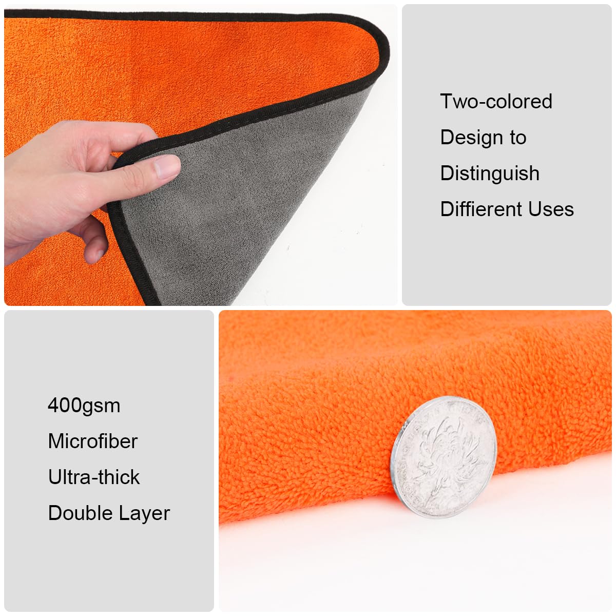 URAQT Microfibre Cleaning Cloths, 6 Pack, Two-layer Thickened Towels, Lint Free Super Absorbent Towel for Household and Car Washing, Drying, Detailing, 40x30cm
