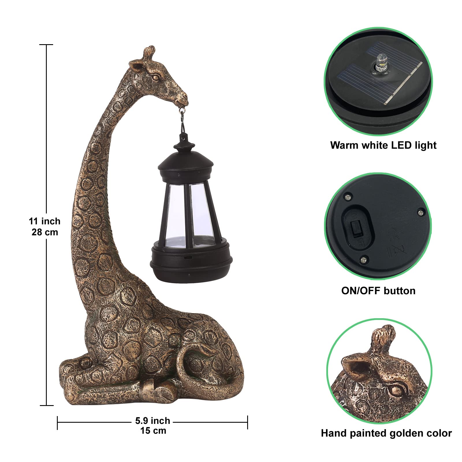 Goodeco Giraffe with Solar Lanterns - 28cm Giraffe Ornament Outdoor Statues Figurines with Solar Powered LED Lights for Garden/Yard Decor,Gift