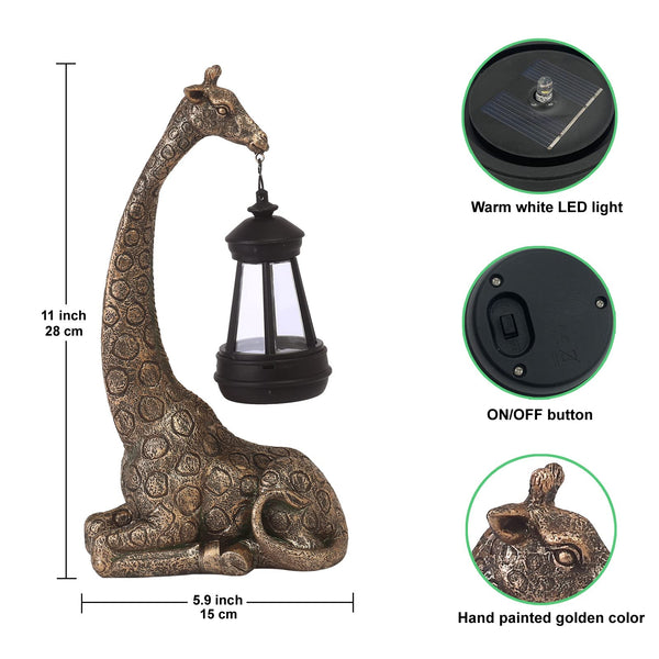 Goodeco Giraffe with Solar Lanterns - 28cm Giraffe Ornament Outdoor Statues Figurines with Solar Powered LED Lights for Garden/Yard Decor,Gift