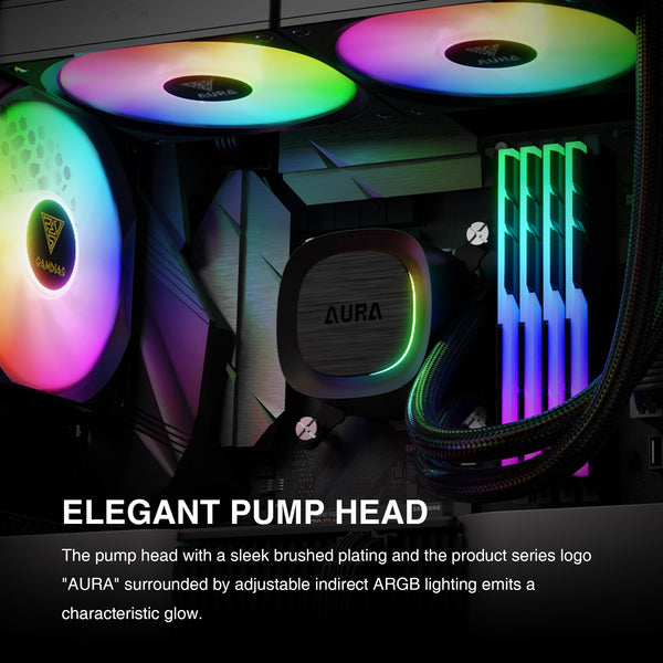 GAMDIAS AURA GL240 V2 AIO, 240mm CPU Liquid Cooler, Easy Cable Routing Design, Rotatable Performance Pump, 2 x 120mm Low-Noise PWM ARGB Fan w/ MB Sync, AMD AM5/AM4；Intel LGA 1851/1700/115x/1200, White