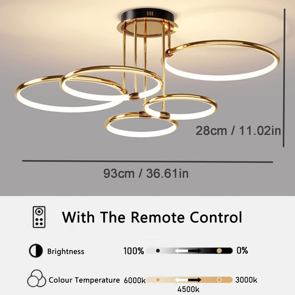 EIDEARAY LED Ceiling LightModern Nest Design Ceiling Lamp Dimmable with Remote Control Lamp Golden Ring Ceiling Lighting Apply Living Room Kitchen