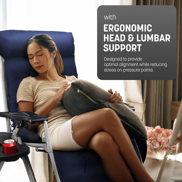 KEPLIN Square Tube Gravity Chair with Cushion – Extra-Wide 72cm Recliner, Adjustable Zero Gravity Lounger, Reinforced Frame, Supports 150kg, Premium Comfort for Indoor & Outdoor Relaxation – Black