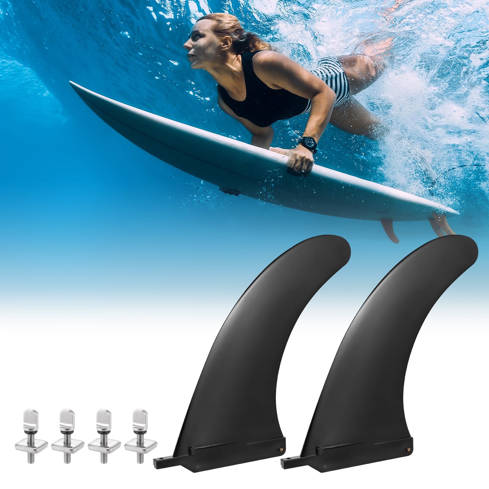 Zocipro Removable Universal SUP Fin, Nylon Safe Reinforced Surfboard Fins, Paddle Board Fins as SUP Fin Replacement Canoe Accessories for Longboard Surfboard, Inflatable Paddle Board, Foam Surfboard