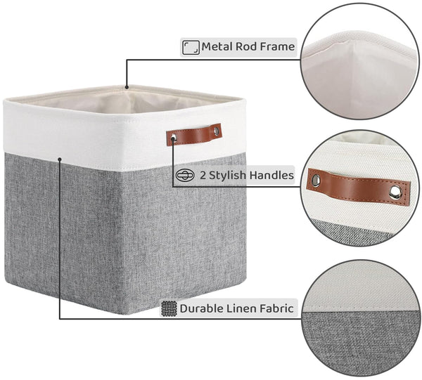 Mangata Thickened Kallax Storage Boxes, Set of 4 Fabric Storage Cubes with Handles(33x38x33cm, Grey White)