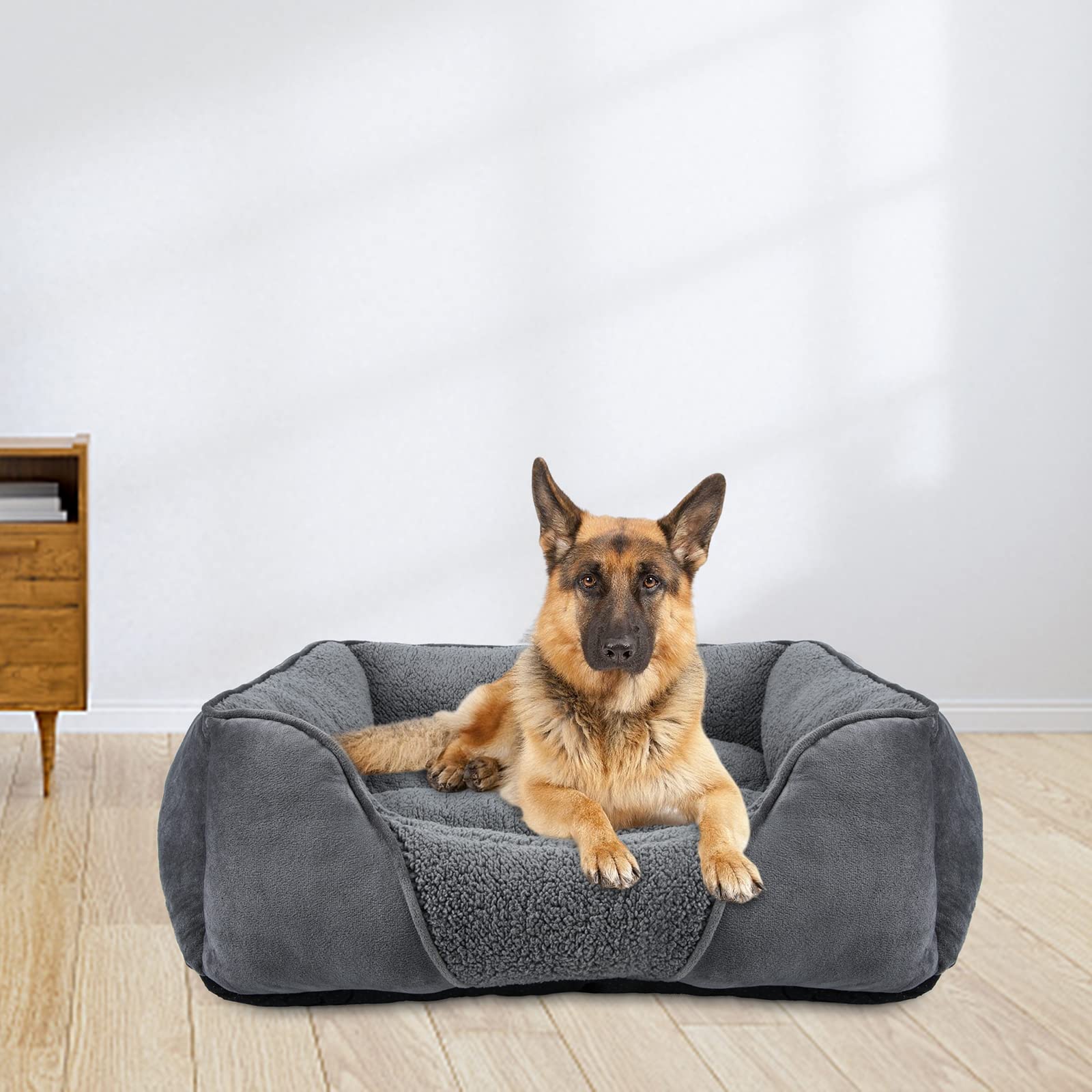 MIXJOY Large Dog Bed Washable, Grey Dog Bed Puppy Beds Orthopedic Pet Bed with Anti-Slip Bottom, Low Front Edge Dog Bed for Border Collie, Golden Retriever, French Bulldog, 76×61×23 cm