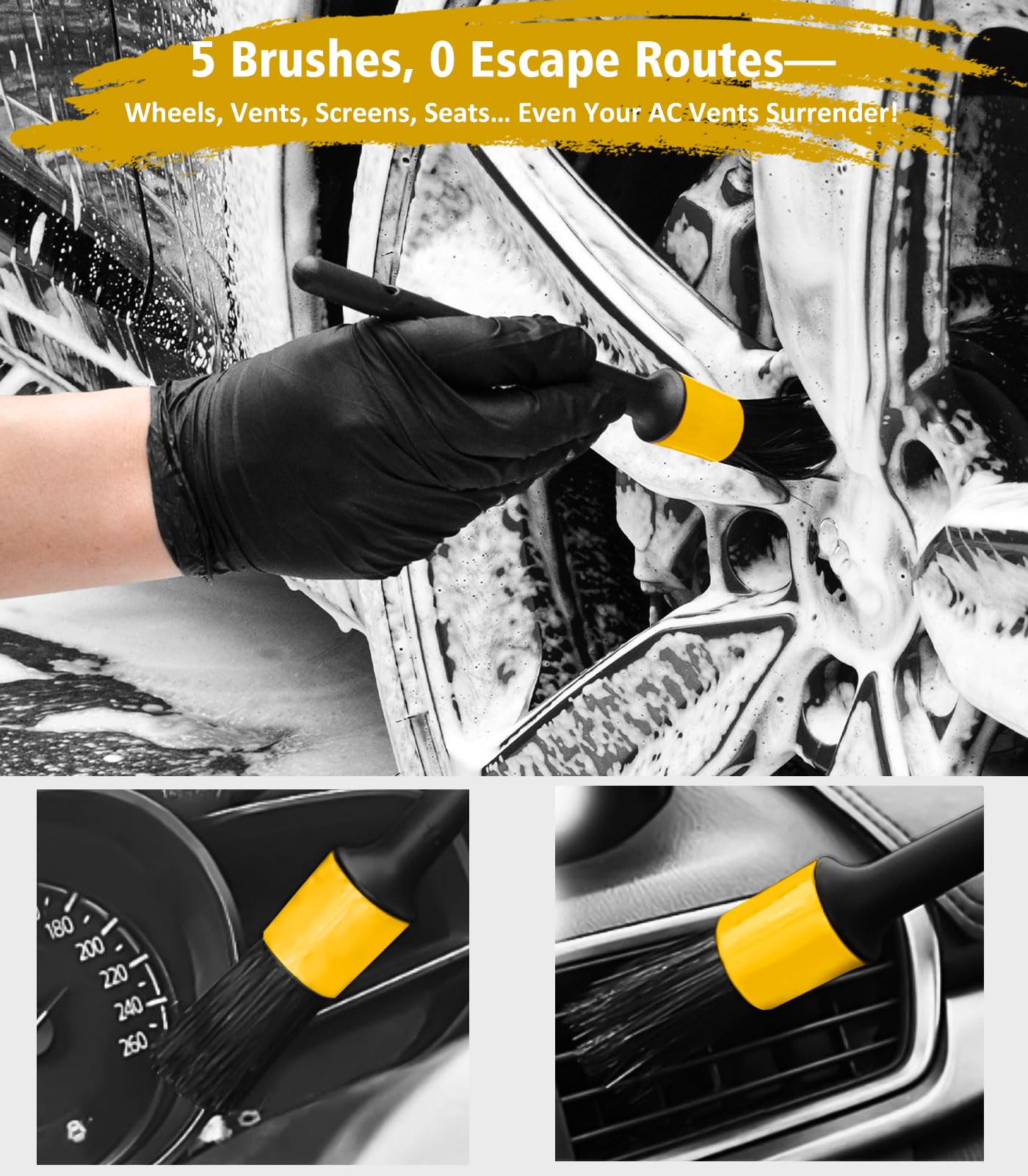 YeewayVeh Car Wash Brush, 43" Extendable Car Wash Brush Mop with Long Handle, 15 Degree Curved Soft Car Cleaning Brush kit with Extra Microfiber Brush Head for Truck SUV Cleaning, Orange