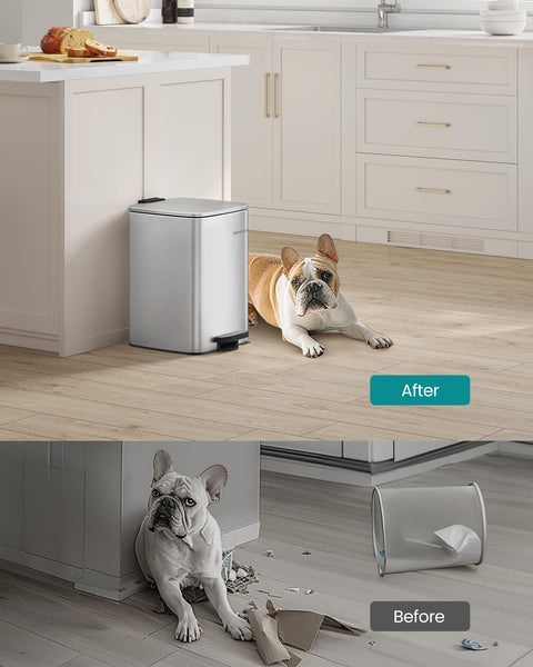 SONGMICS Kitchen Bin, 8-Gallon (30 L) Trash Bin, Steel Pedal Bin, with Inner Bucket, Soft Close and Stays Open, Metallic Silver LTB593E01