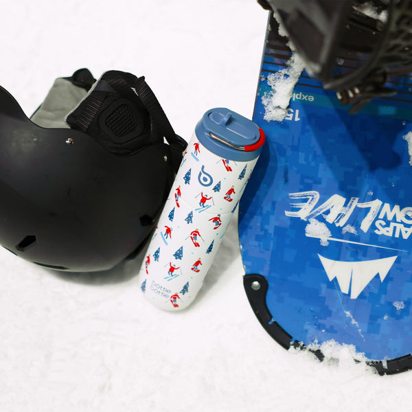 Insulated Water Bottle 700ml(24oz) with Straw, Lid, and Handle - Stainless Steel Sports Travel Gym Bottle for Men and Women (Skiing)