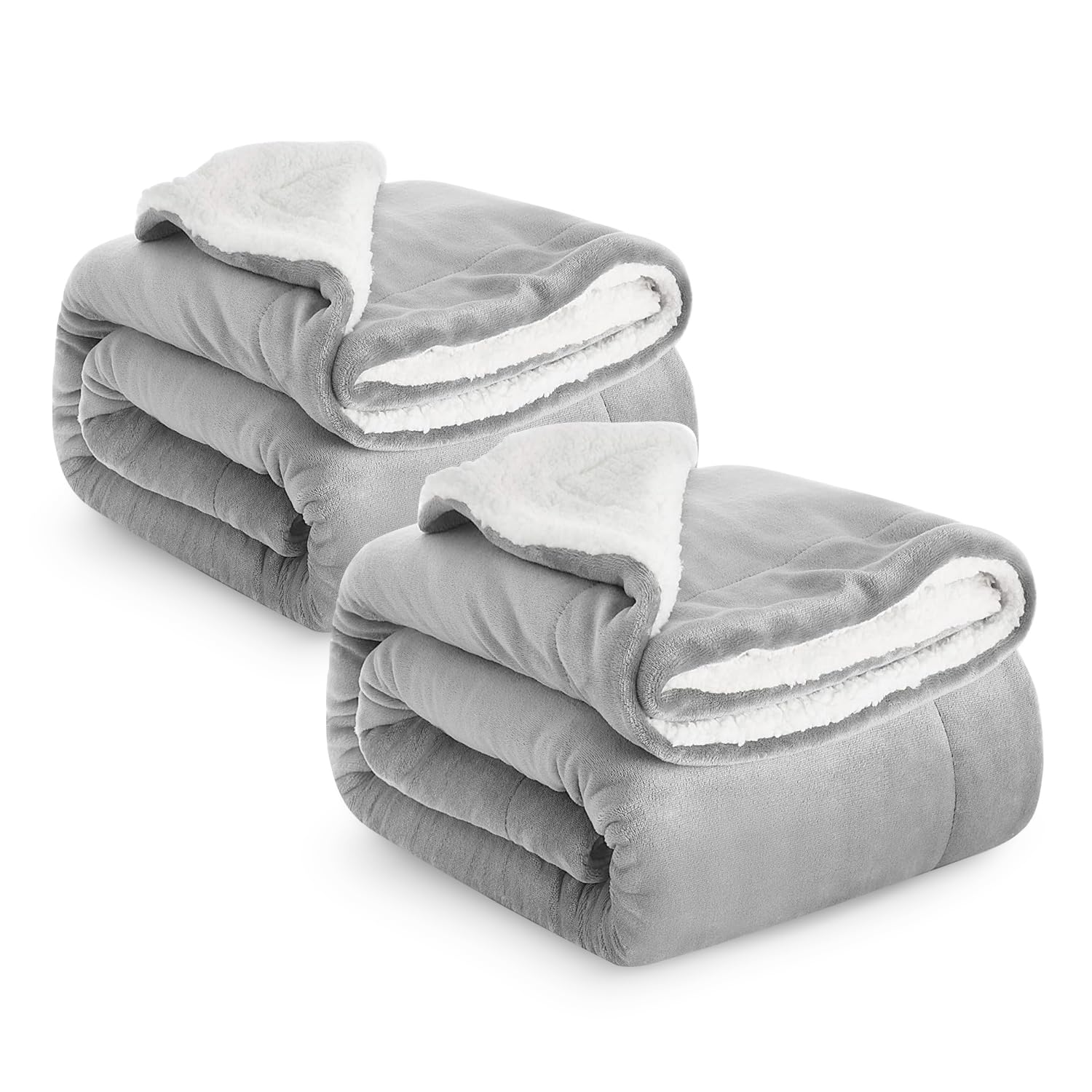 Imperial Rooms Sherpa Fleece Blanket Bed Throws Blankets For Sofas Soft Fluffy Thick Blanket Reversible Microfiber Throw (Silver, Single (130 x 150 Cm))