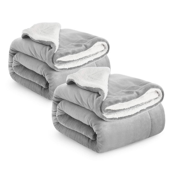 Imperial Rooms Sherpa Fleece Blanket Bed Throws Blankets For Sofas Soft Fluffy Thick Blanket Reversible Microfiber Throw (Silver, Single (130 x 150 Cm))