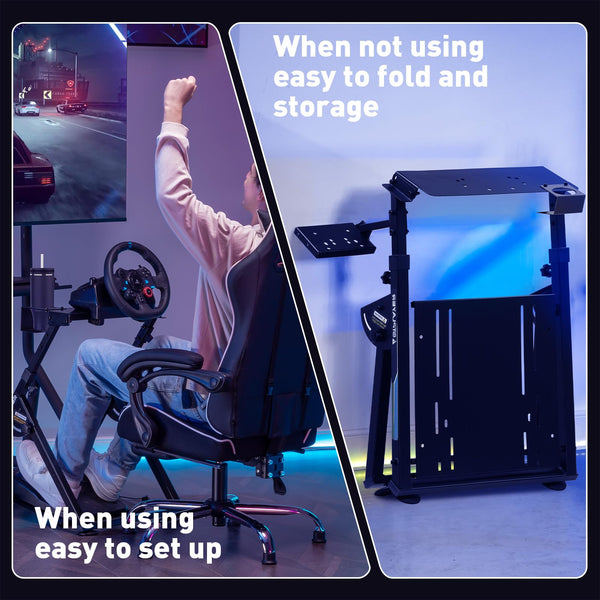 GTPLAYER Steering Wheel Stand for G25 G27 G29 G920 Foldable Racing Wheel Stand with Cup Holder Adjustable Height/Angle, Driving Simulator Gaming Wheel Stand