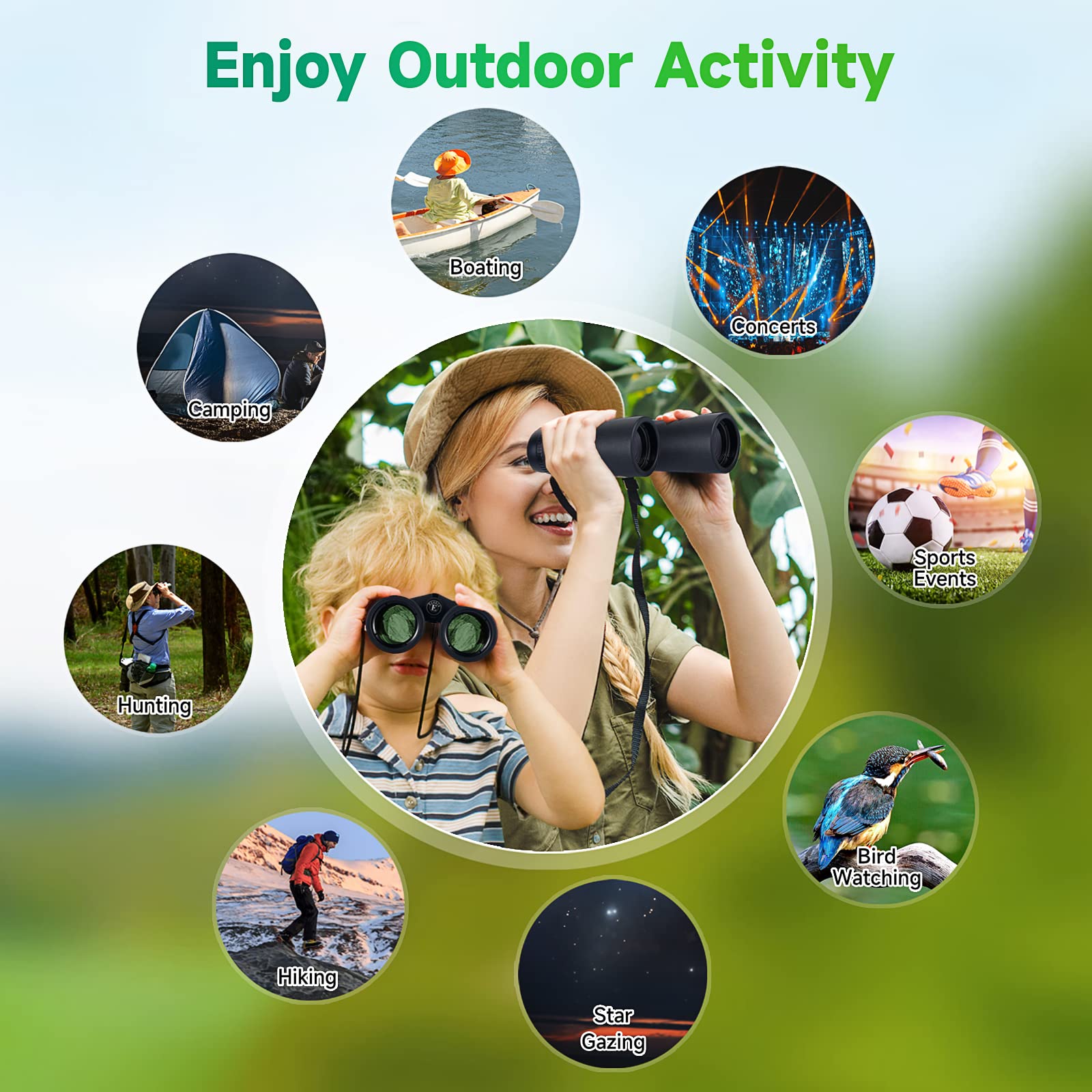 Ecokra 12x42 HD Binoculars for Adults, Super Bright High Power Compact Binoculars with Large View, Clear Low Light Night Vision, BAK4, FMC Prisms for Bird Watching Hunting Stargazing