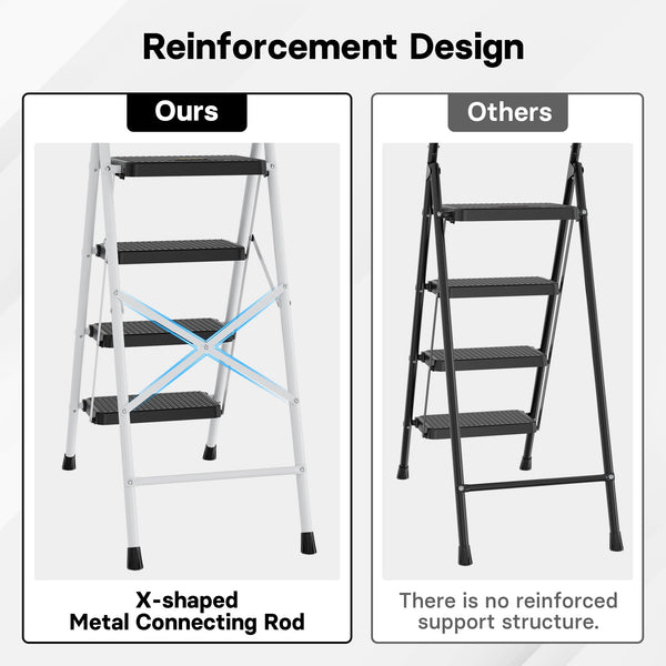 BONTEC 2 Step Ladder, Capacity 150KG with Wide Anti-Slip Pedals, Folding Steel Step Stool, Sponge Handlebar, Lightweight Portable Ladder Suitable for Home, Kitchen, Pantry, Indoor/Outdoor Use, Black