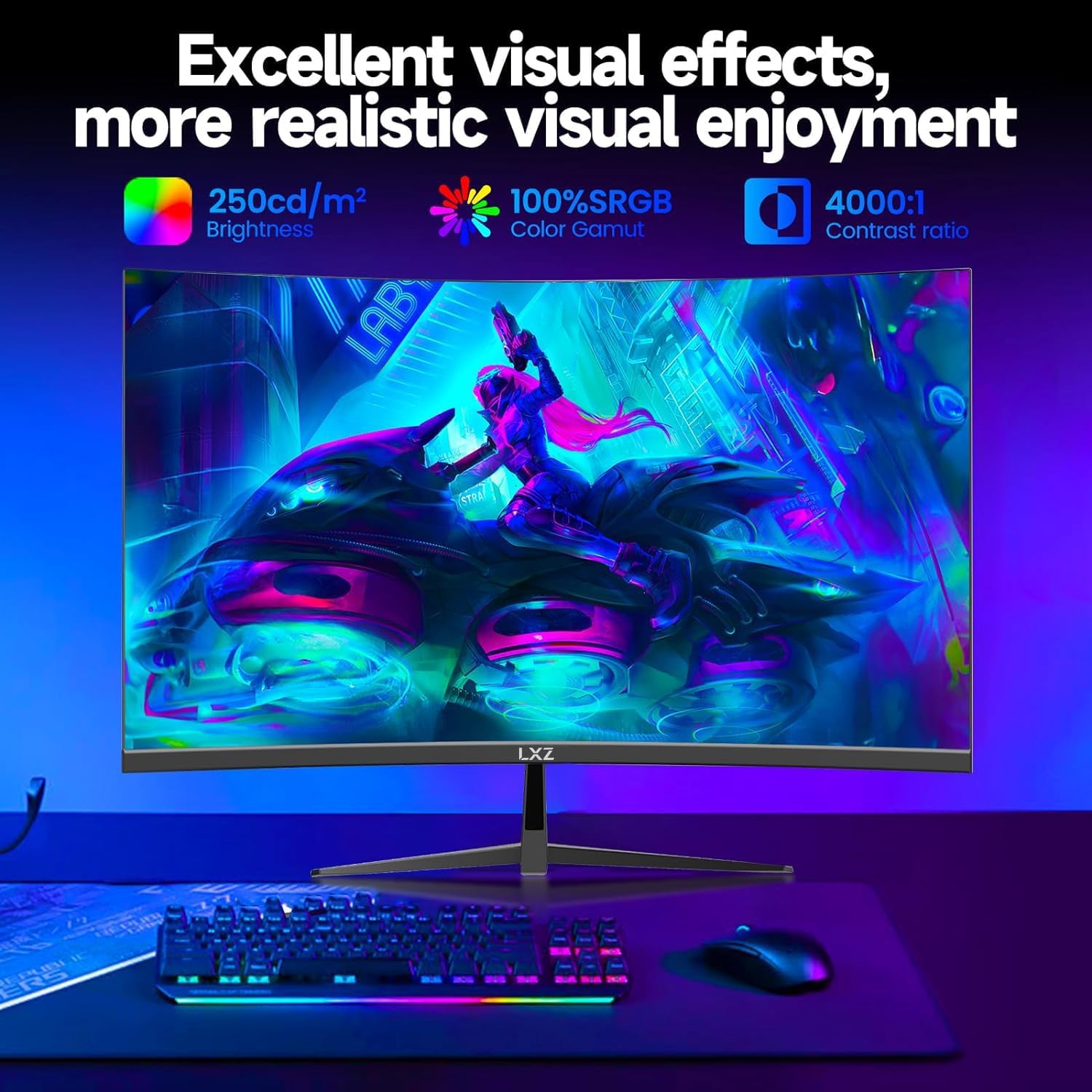 34 Inch Curved Monitor 1500R, 3440 * 1440 165Hz Gaming Monitor with FreeSync, Wide Viewing Angle, Display Port HDMI - Black