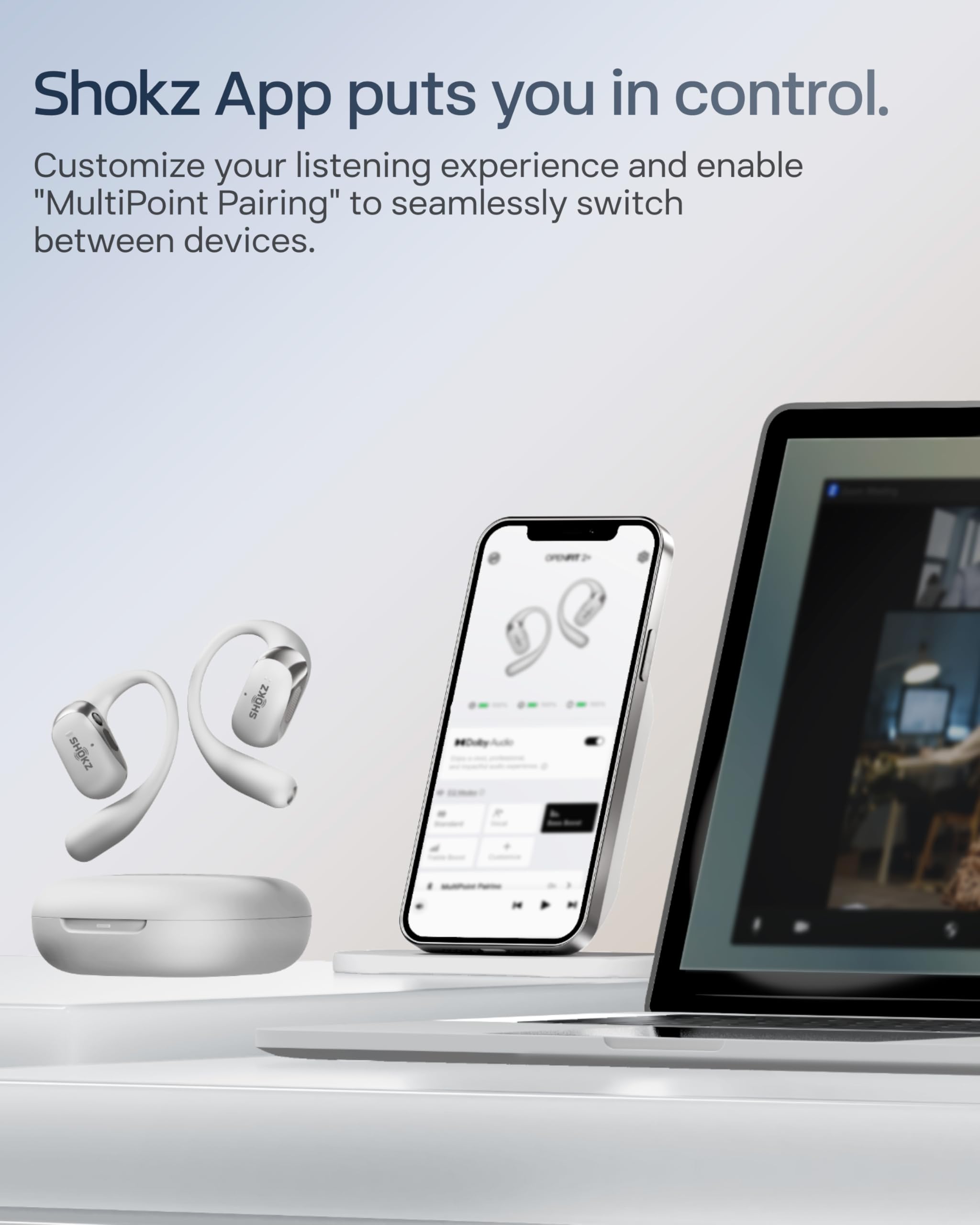 SHOKZ OpenFit 2 Open-Ear Headphones, True Wireless Bluetooth Earphones with Microphone, Earhook Earbuds with 48 Hours of Playtime, USB-C Fast Charging, IP55 Water-Resistant, with Carrying bag, Black