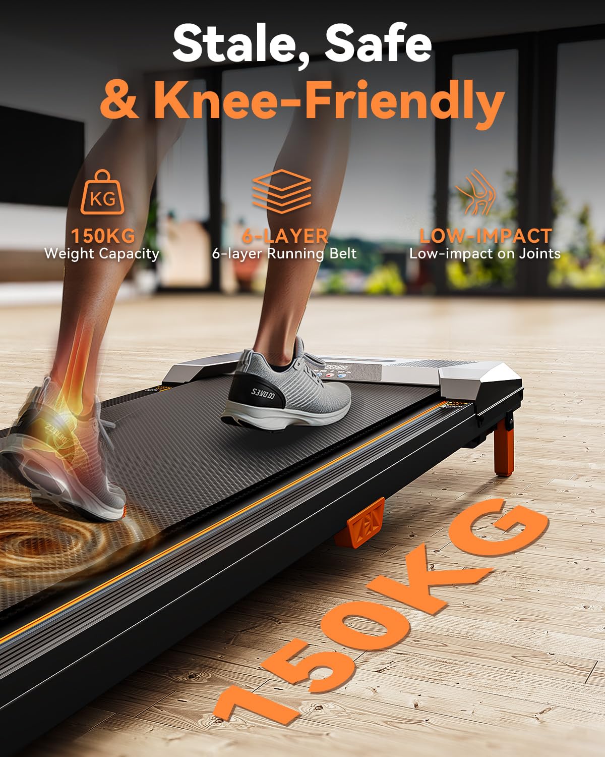 BestGod Walking Pad, 2.5-HP Quiet Under Desk Treadmill, Portable with LED Display, 150KG Capacity, Treadmill for Home/Office, Remote Control