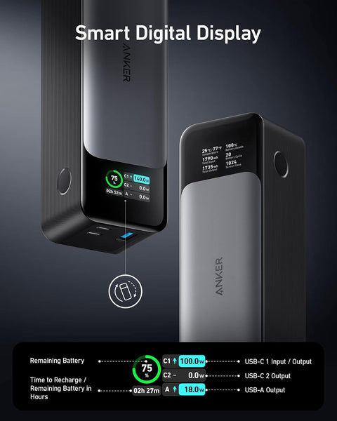 Anker Power Bank, 24,000mAh 3-Port Portable Charger with 140W Output, 737 (PowerCore 24K), Smart Digital Display, Compatible with iPhone 16/15/14/13 Series, Samsung, Dell, AirPods, and More