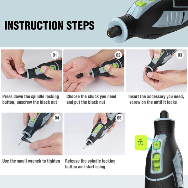 WORKPRO Cordless Rotary Tool kit 12V, Rotary Tool Set with 114 PCS Accessories, 5 Gears Variable Speed 7500-32000RPM, Powerful Engraver, Sander, Polisher, Perfect for DIY and Handmade