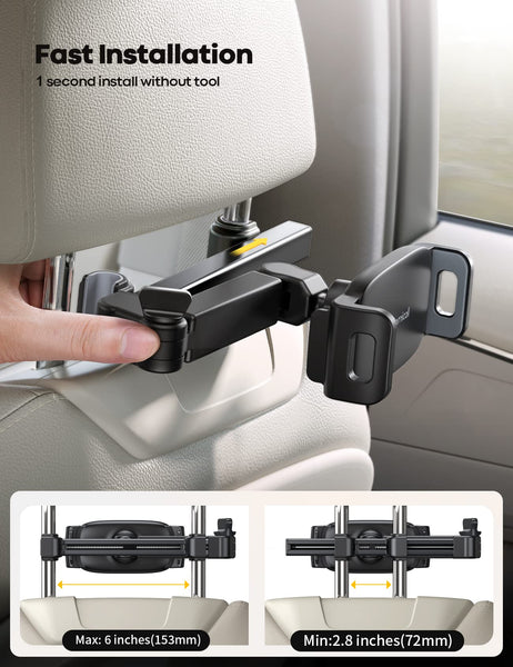 Lamicall Car Headrest Tablet Mount - [Aluminium Arm] 2025 Adjustable Car Tablet Holder, 360° Rotating Backseat Mount for Kids, for 2024 iPad Pro 13, Air 6, Mini, Tab, Phones, 4.7-13” Device - Black