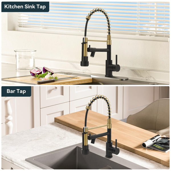 Warmiehomy 5 Modes Kitchen Taps Mixer with Pull Out Spray,High Arc 360° Swivel Dual Spout Pull Down Stainless Steel Kitchen Sink Taps,Brushed Nickel