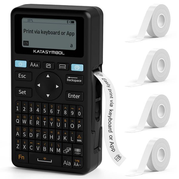 SUPVAN E11 Bluetooth Label Maker Machine with 4 Tapes, Support Keyboard & App with 40 Fonts and 450+ Icons, Rechargeable Inkless Labeler for Home, Kitchen, Office, School Organization, Black