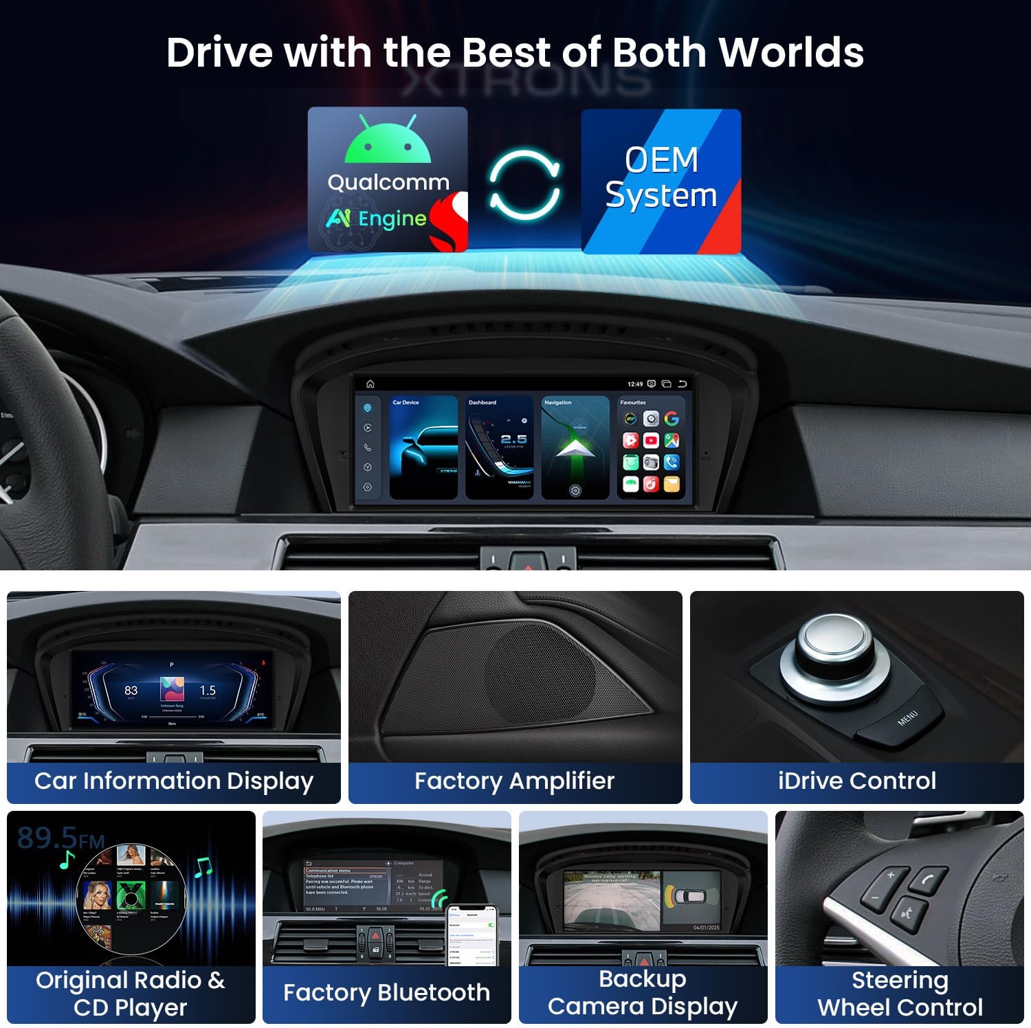 XTRONS 8.8" Car Stereo Android Octa-Core 4+64GB for BMW 3 Series E90 E91 5 Series E60 E61 (2005-2008) w CCC system Touch IPS Screen GPS navigation, w 4G LTE CarAutoPlay Android Auto Support AHD Camera