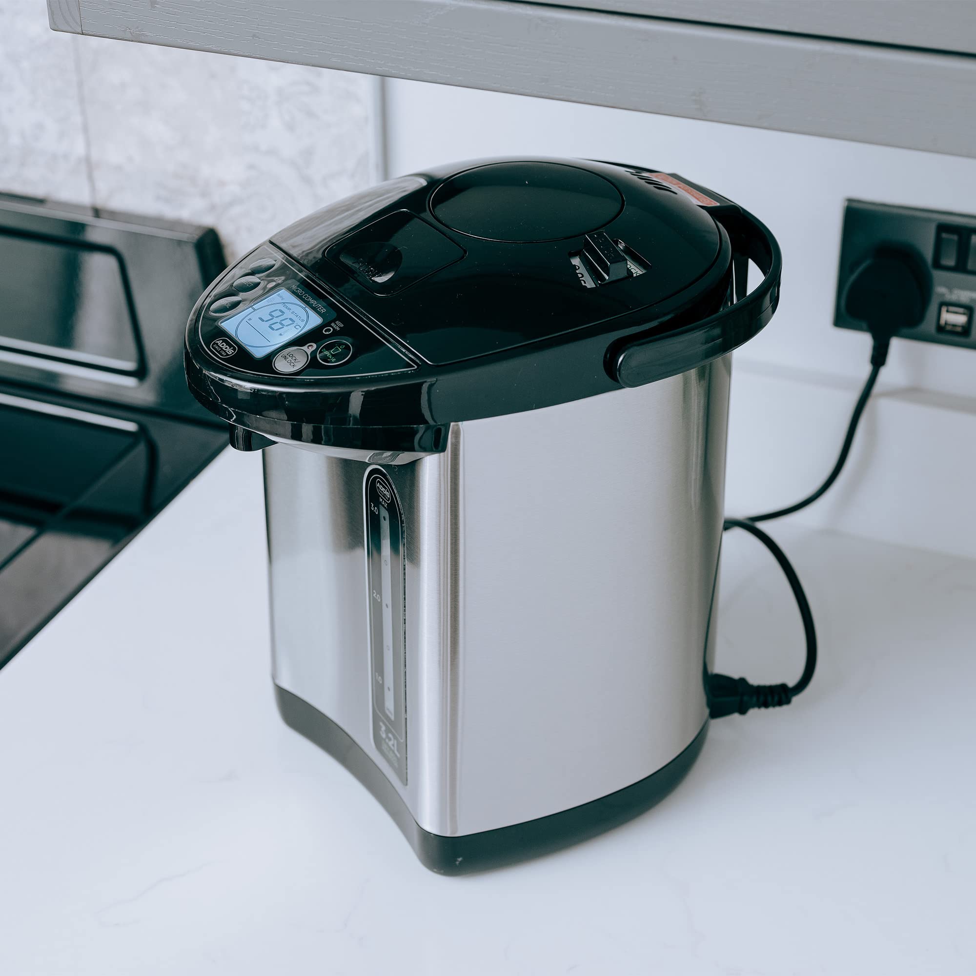 Addis Thermo Pot Instant Thermal Hot Water Boiler Dispenser, 3.2 Litre, Stainless Steel/Black (516521)