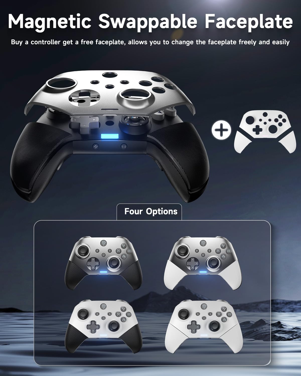 EasySMX Wireless Controller PC, X10 Bluetooth Game Controller Gaming Gamepad Joystick PC Windows Android TV ios Switch, Replacable Faceplate/Hall Effect Joysticks&Triggers,mechanical,40 Hours