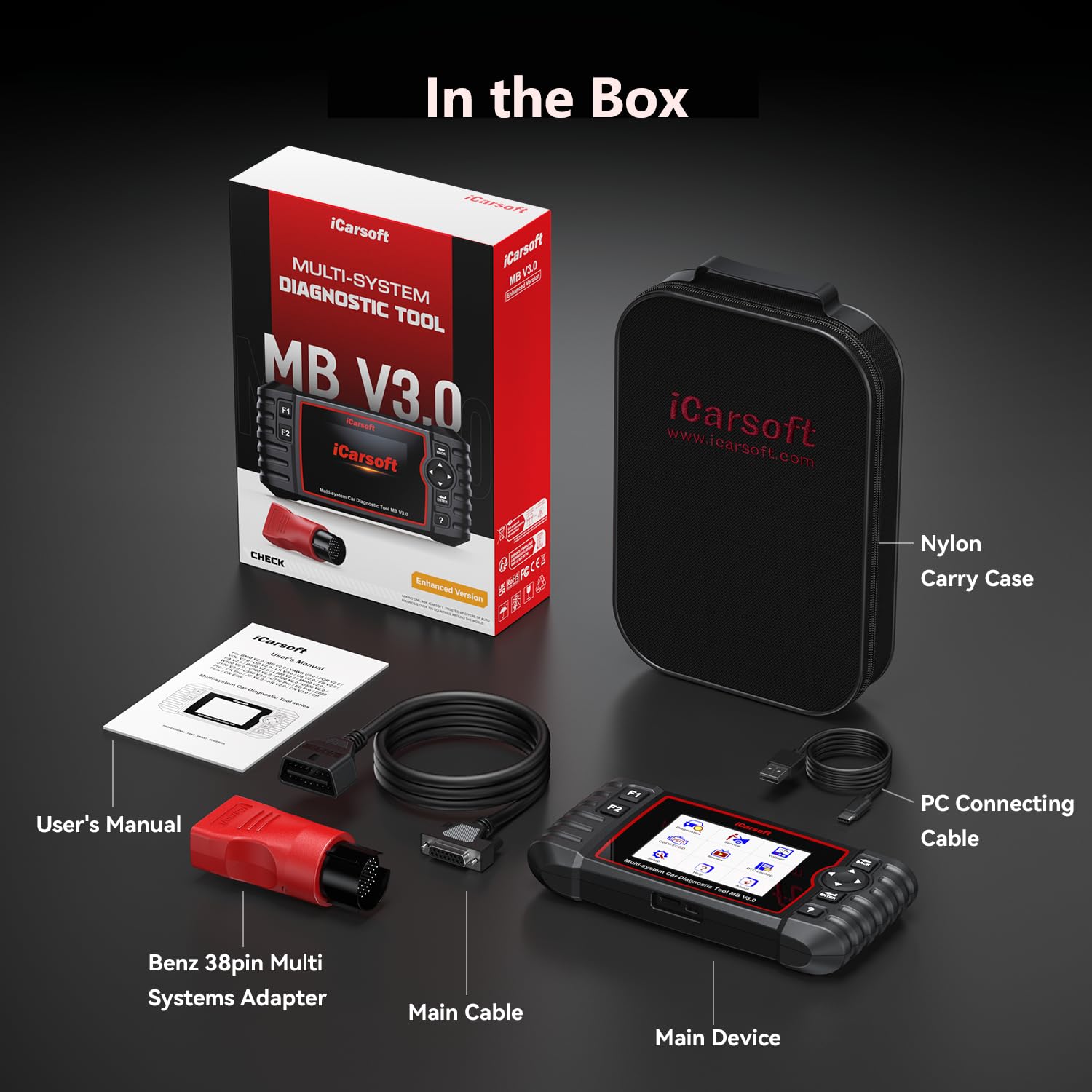 iCarsoft Car Diagnostic Tool for Ben.z/Smart/Sprinter, 30+ Service Functions OBD2 Scanner, MB V3.0 All System Code Reader, Bi-Directional Control, Auto VIN, Continuous Software Update