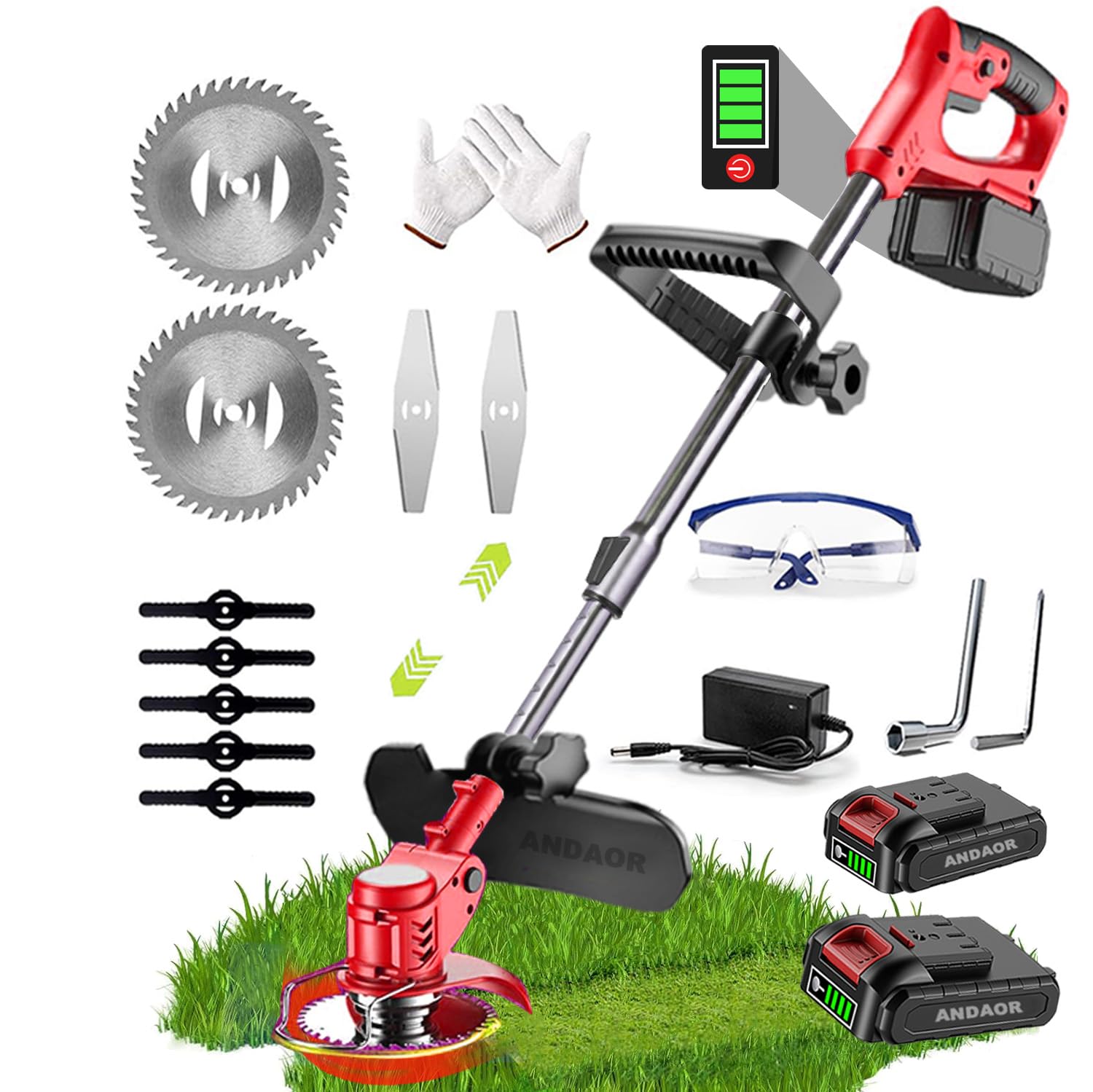 Cordless Strimmer Electric Heavy Duty Metal Blade Cordless Garden Trimmer 24v Adjustable Head And Telescopic Handle Grass Trimmers，With Battery And Charger Suitable For Garden Lawn