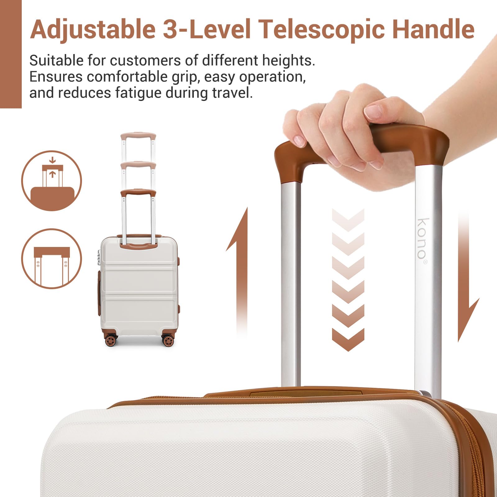 Kono Fashion Hand Luggage Lightweight ABS Hard Shell Trolley Travel Suitcase