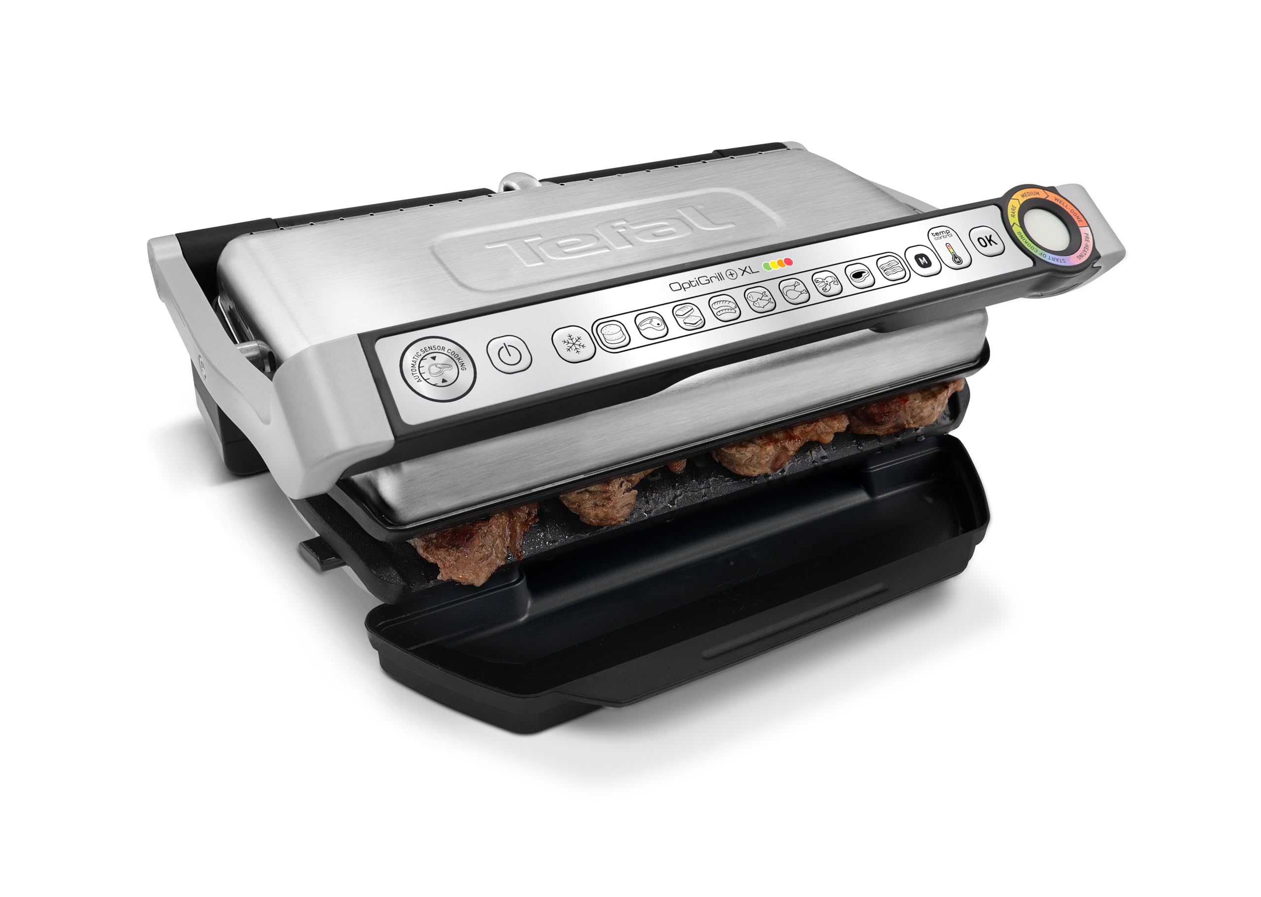 Tefal GC722D40 Optigrill Plus X-Large Grill with 9 Automatic Settings and Cooking Sensor, Non Stick Removable Plates, Automatic Settings and Cooking Sensor, Stainless Steel, Xl