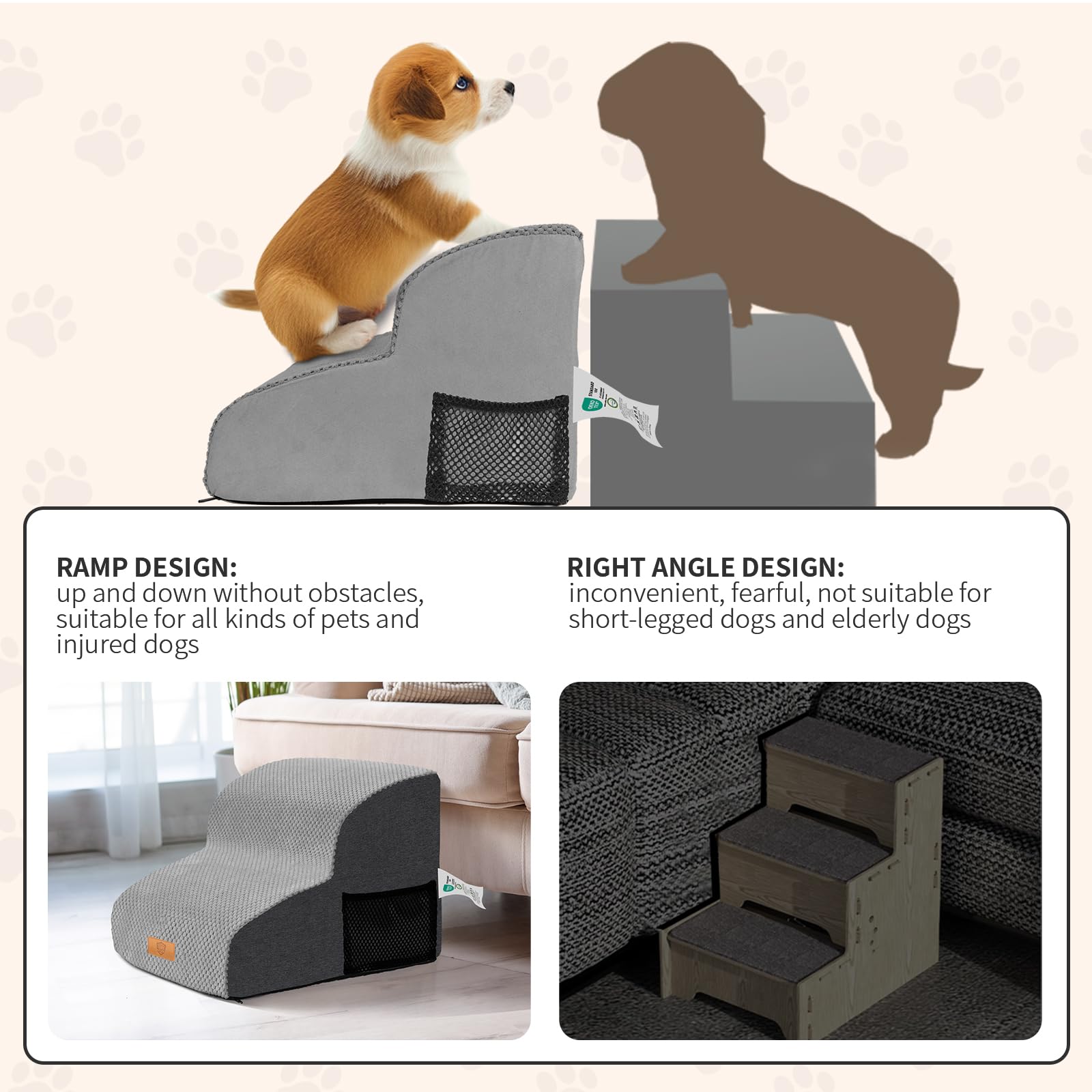 Masthome Dog Steps, 2-Step High Density Foam Dog Steps for Bed Sofa, Non-Slip Pet Ramp with Removable Washable Cover,Pet Stairs for Small Dogs Cats,