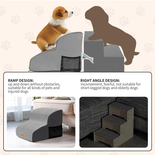 Masthome Dog Steps, 2-Step High Density Foam Dog Steps for Bed Sofa, Non-Slip Pet Ramp with Removable Washable Cover,Pet Stairs for Small Dogs Cats,