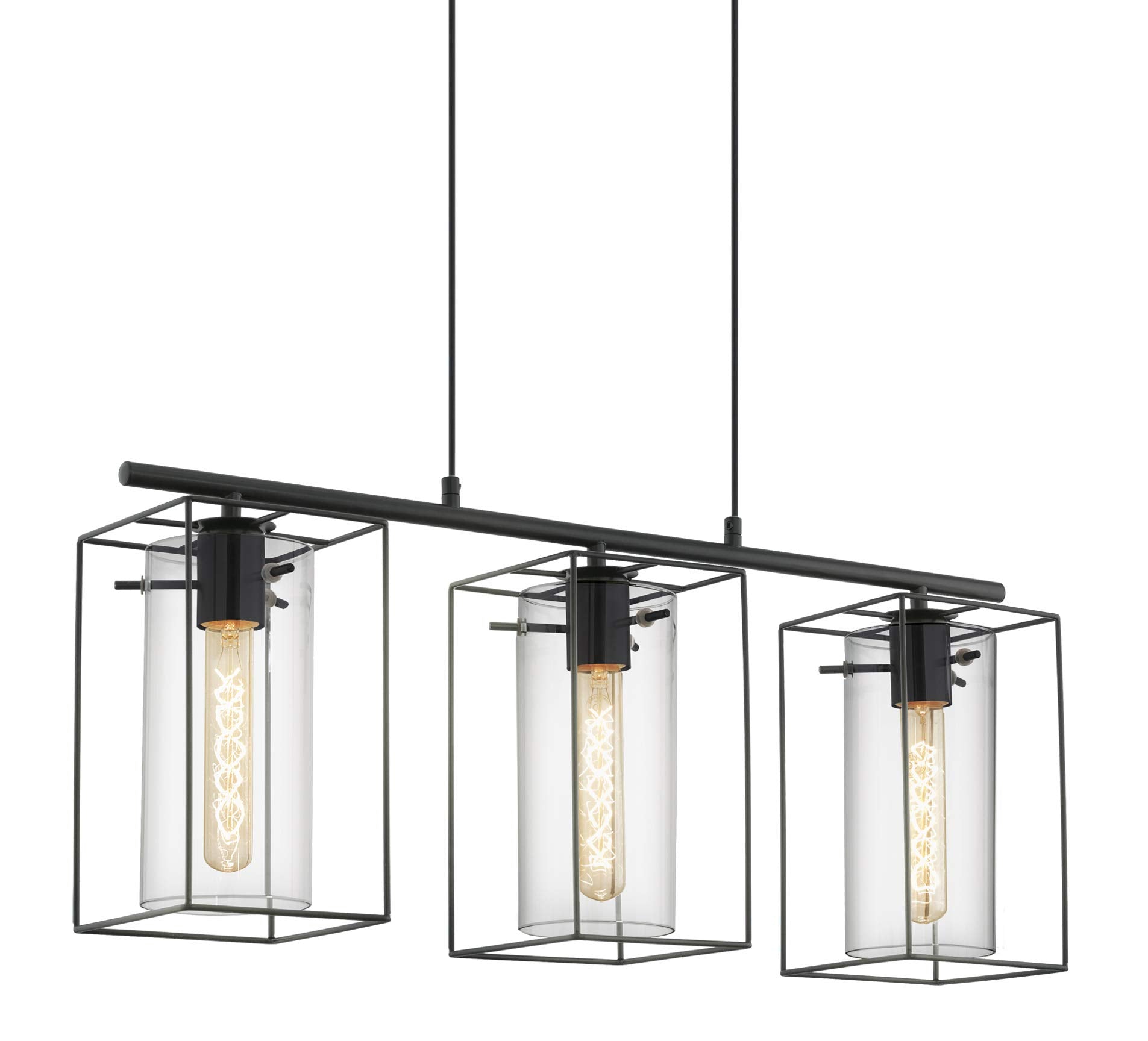 Eglo Loncino Pendant lamp, 3-Flame Vintage Pendant lamp, Hanging lamp Made of Steel, Colour: Black, Glass: Tinted Glass, Socket: E27, L: 74.5 cm/29.3