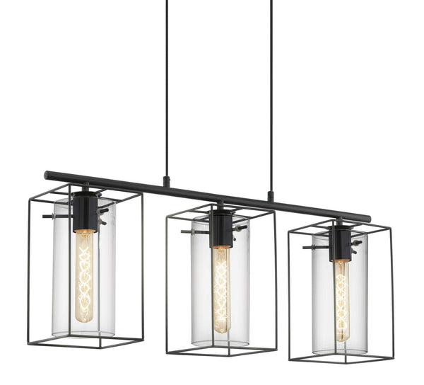 Eglo Loncino Pendant lamp, 3-Flame Vintage Pendant lamp, Hanging lamp Made of Steel, Colour: Black, Glass: Tinted Glass, Socket: E27, L: 74.5 cm/29.3