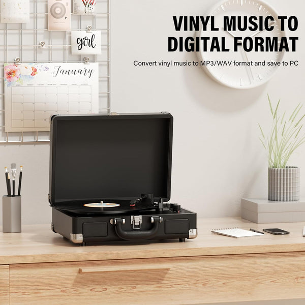 DIGITNOW!Three Speeds Turntable Retro Record Player with Built-in Stereo Speakers, Supports USB, RCA Output , Headphone Jack , MP3 , Mobile Phones Music Playback,Suitcase Design