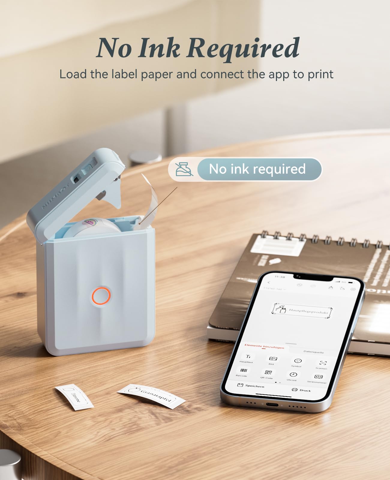 NIIMBOT Label Maker Machine, D110 Upgraded Version Sticker Printer Maker with 1 Roll White Starter Label Paper, Thermal Label Printer for School Office Home Organization