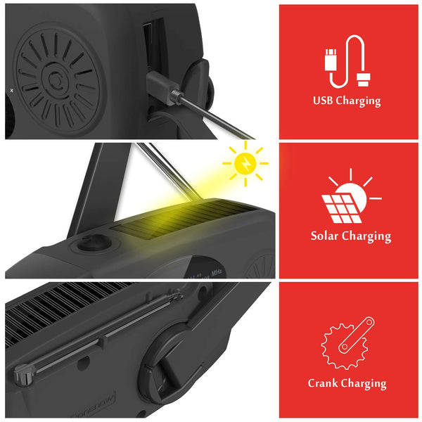 iRonsnow Solar Emergency Hand Crank Weather Radio, Portable Self Powered NOAA AM/FM Radios with SOS Alarm LED Flashlight 2000mAh Smart Phone USB Charger for Camping (Red)