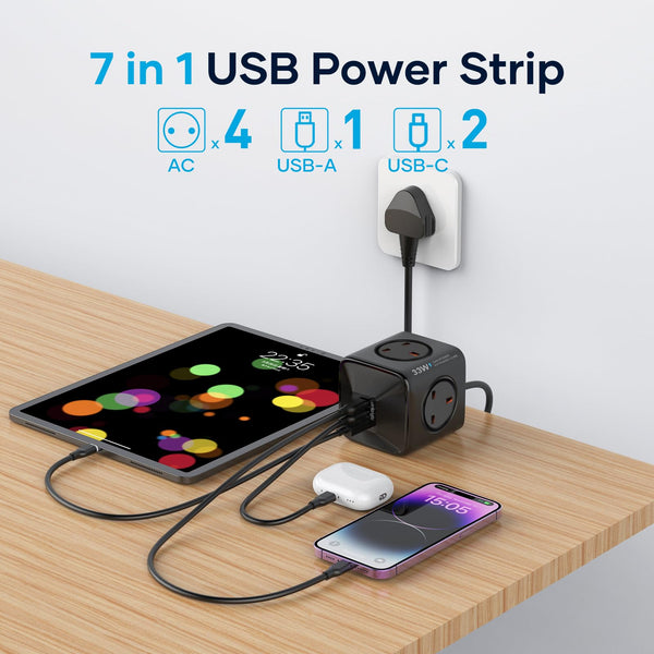 Socket Cube USB C Power Strip with 4 Outlets 3250W and 30W USB C Charging for iPhone 16/15/14, iPad,MacBook, Galaxy, Power Delivery Charging for Game, Dorm Rooms, Home, Office, White
