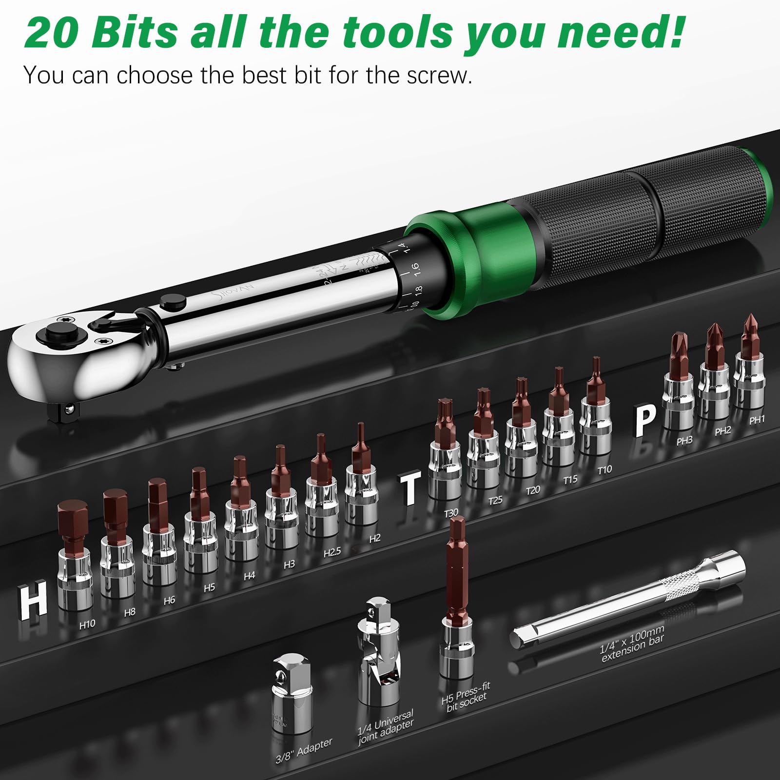 13PCS Bike Torque Wrench Set 3-25 Nm, Small Torque Wrench 1/4 Drive, Dual-Direction Adjustable 72 Teeth, ±3% Accuracy, with Extension Bar, Socket Bits (Hex & Torx), for Mountain Bike, Bicycle Repair