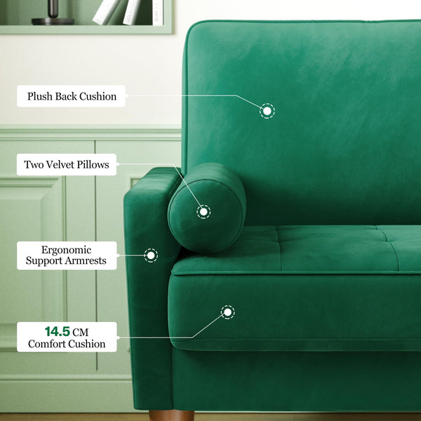 Vesgantti Small 2 Seater Sofa Blue, Comfy Sofa Couch with Spring Cushion, Velvet Sofa with Wood Legs, Modern Love Seat Sofa, Sofa 2 Seater for Living Room, Small Sofa for Bedroom, Blue Office Sofa