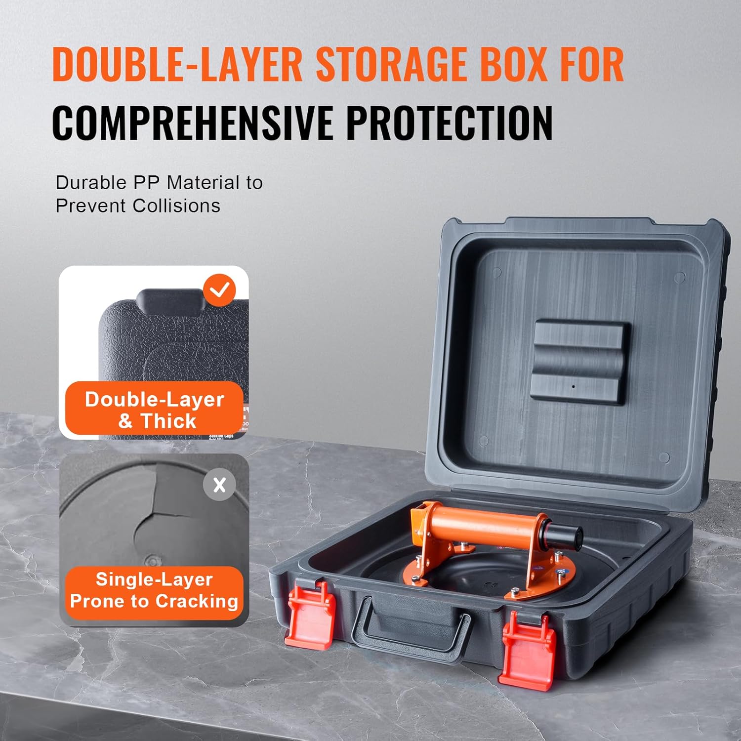 VEVOR Glass Suction Cup, 10" 990 lbs Load Capacity, Vacuum Suction Cup with Steel Handle & Carry Box, Heavy Duty Industrial Suction Cup Lifter Tool for Glass, Granite, Tile, Metal, Wood Panel Lifting