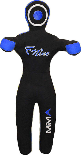 FNine MMA Grappling Dummy, for Judo, Wrestling, Brazilian Jiu Jitsu, Submission and Throwing UNFILLED Canvas Bag (Black and Blue, 70")