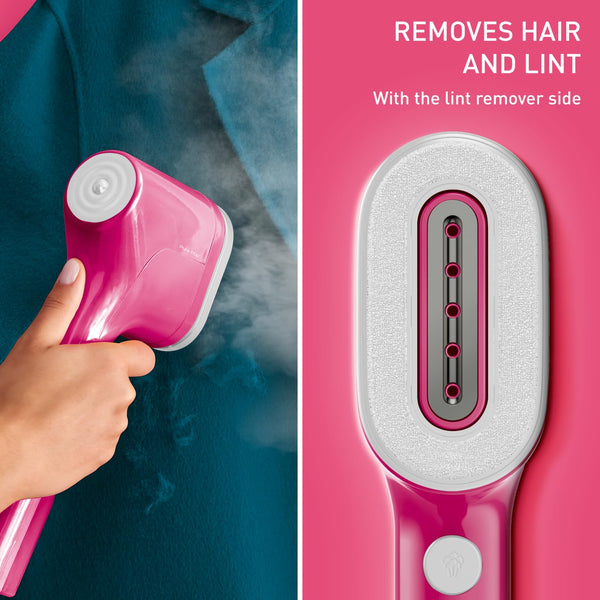 Tefal Pure Pop Slim Handheld Clothes Steamer, No Ironing Board Needed, Ready to Use in 15 Seconds, 70ml Detachable Water Tank, Travel Iron, Garment Steamer, Pink, DT2023